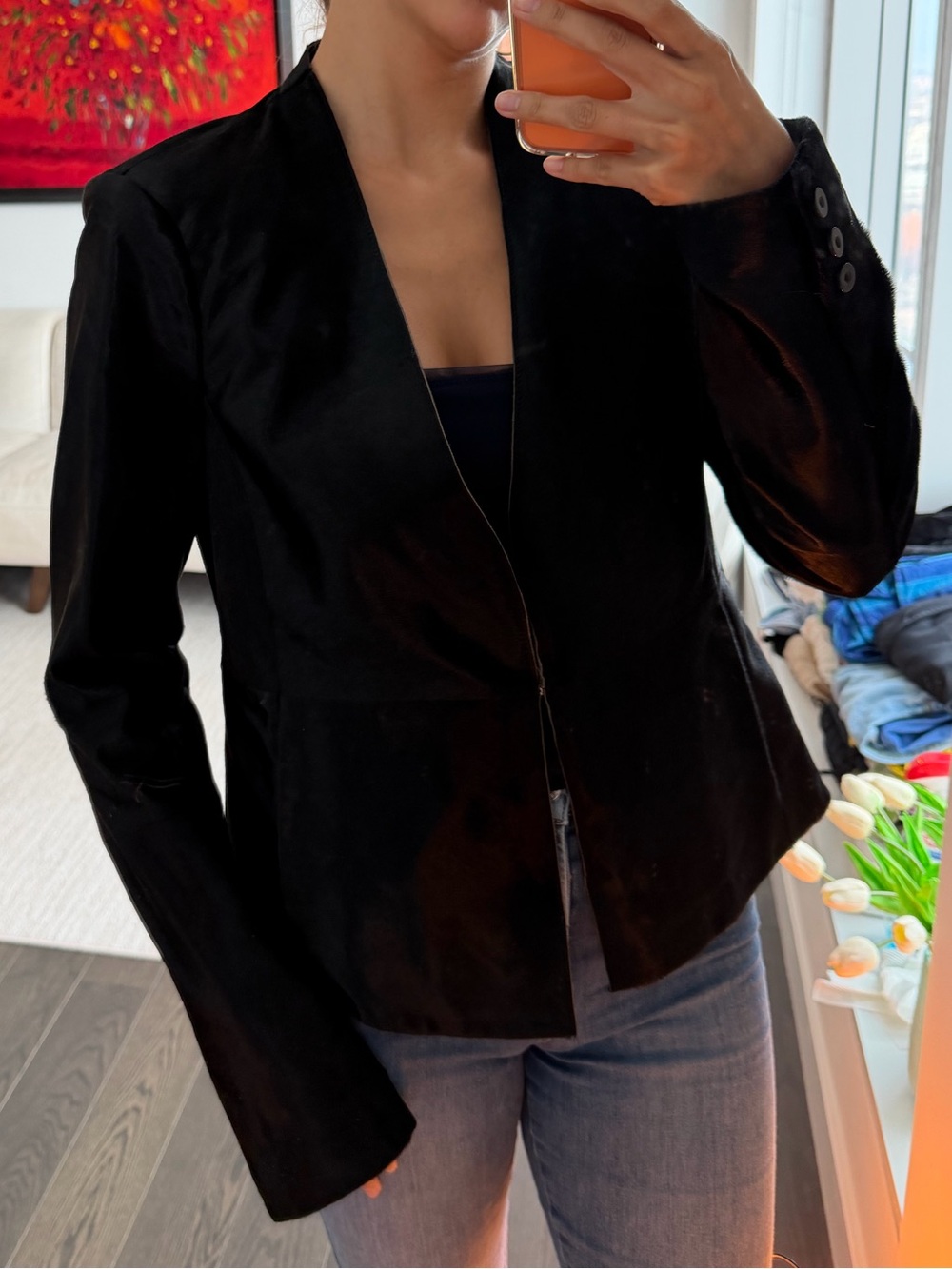 J Brand Black Calf Fur & Lamb Leather Blazer Jacket